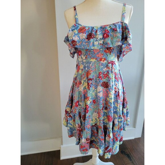 ABEL THE LABEL blue floral ruffle mini dress XS Spring Asymmetrical - Picture 1 of 4